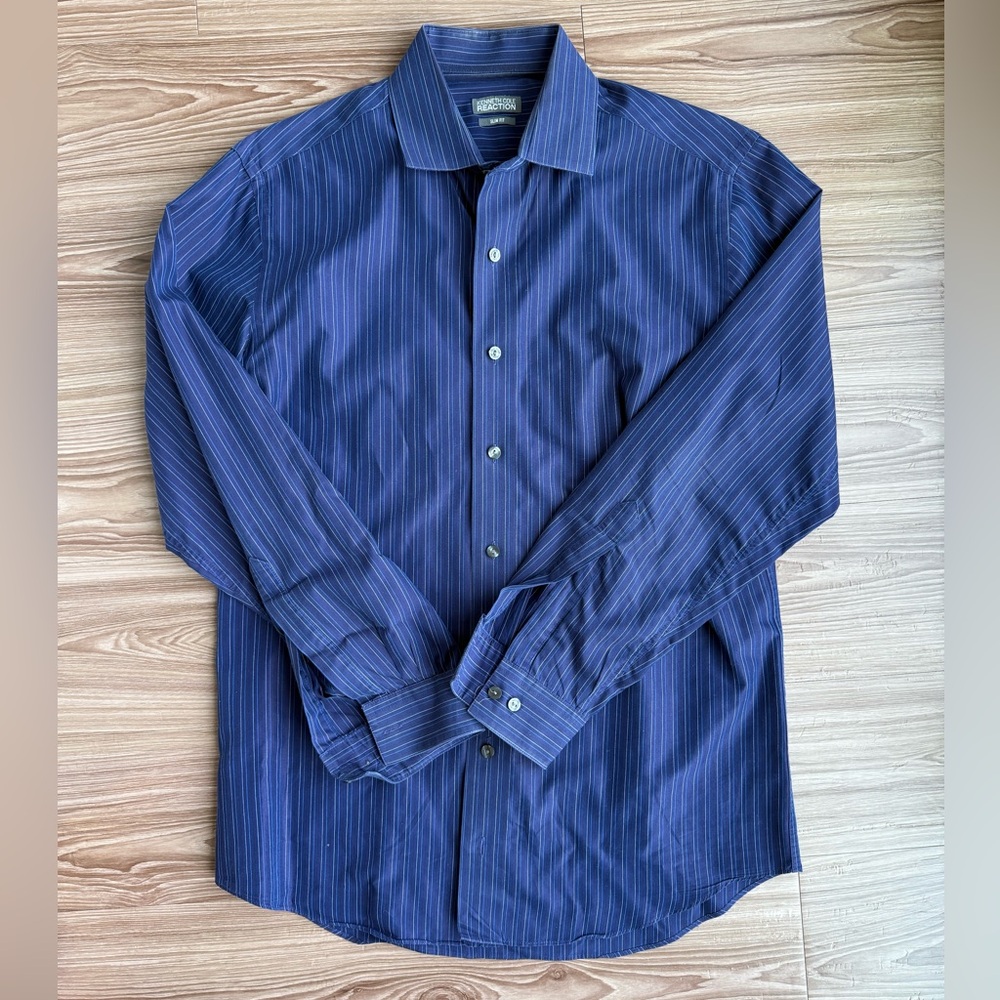 Kenneth Cole Men’s Slim Fit Dress Shirt – Blue Stripe Size 15.5 32/33